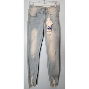Thrill Jeans Skinny Juniors 3 Blue Distressed High Rise Light Wash Better Booty